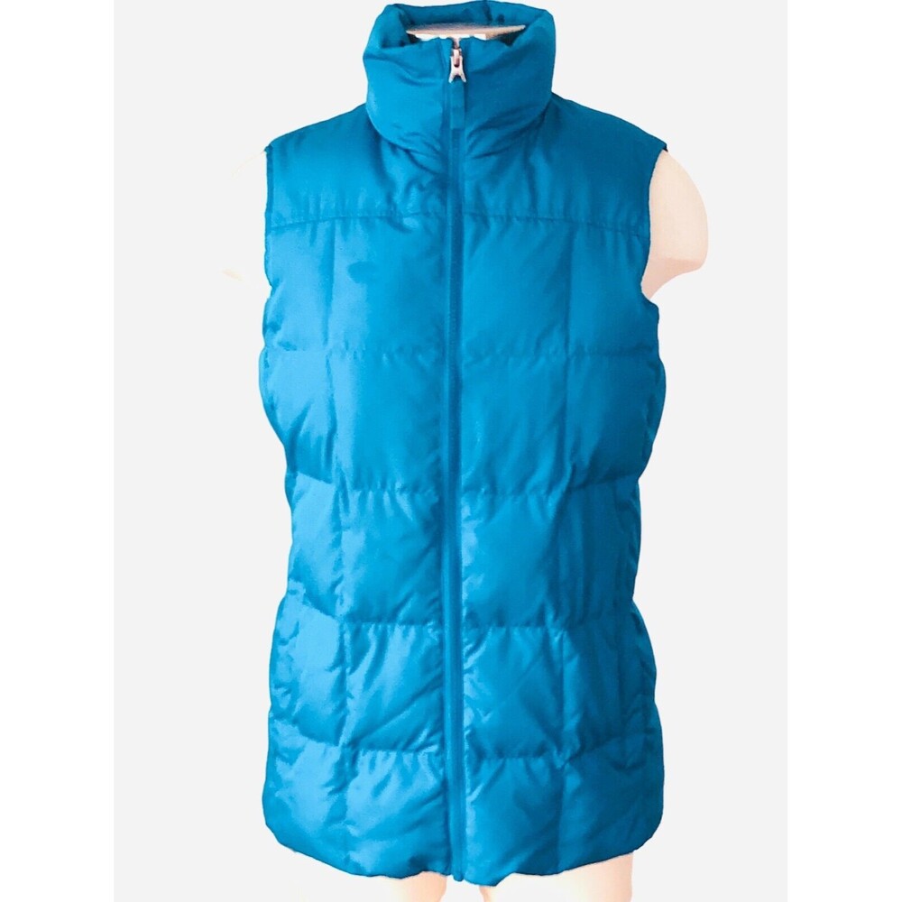 Vintage Lands End Women S/T 6-8 Goose Down Fill Full Zip Blue Puffer Vest